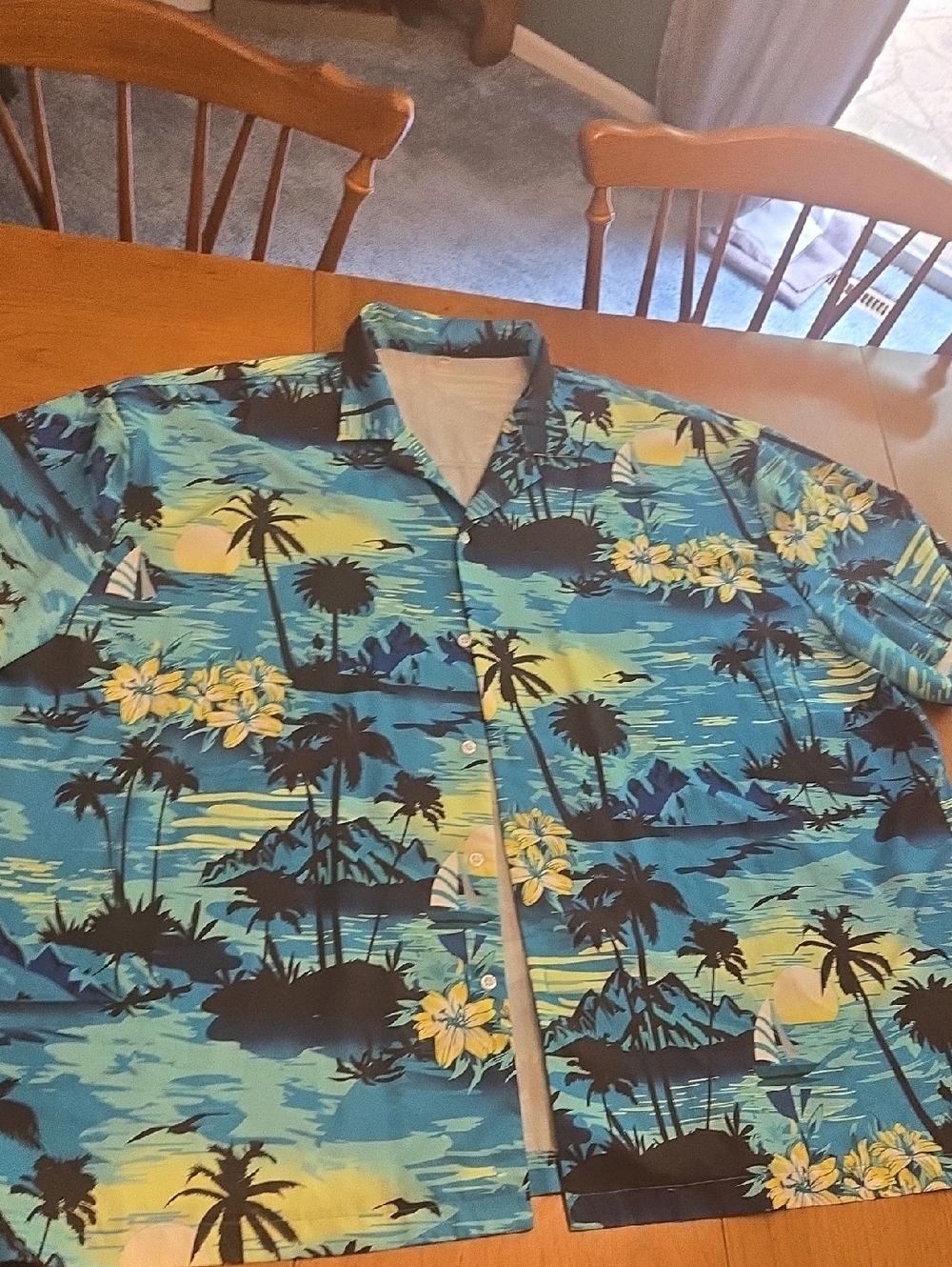 Casual Hawaiian Print Button-Down Shirt - Blue Tropical